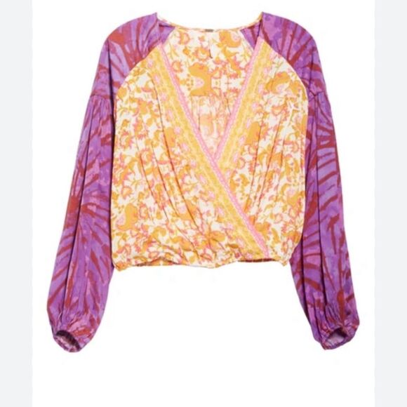 Free People Cruisin Together multi Print yellow and purple blouse size XS - Picture 4 of 12